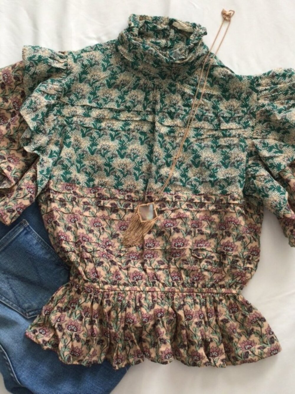 ANTHRO Floral Peplum Blouse Sz XS